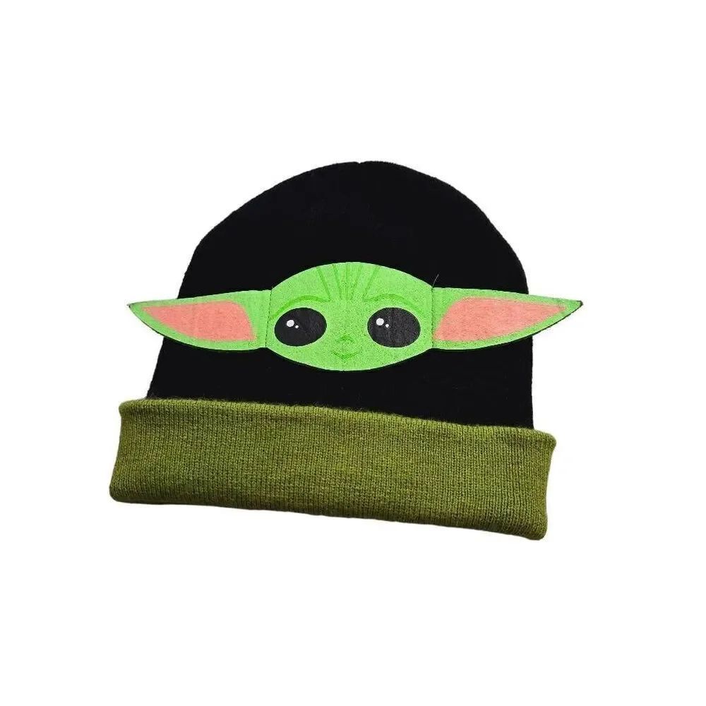 Star Wars Beanie Knit Hat - Grogu Baby Yoda Ears Black Green Winter Warm Child h